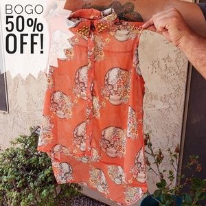 Collared Hi-lo Sleeveless Sheer Top